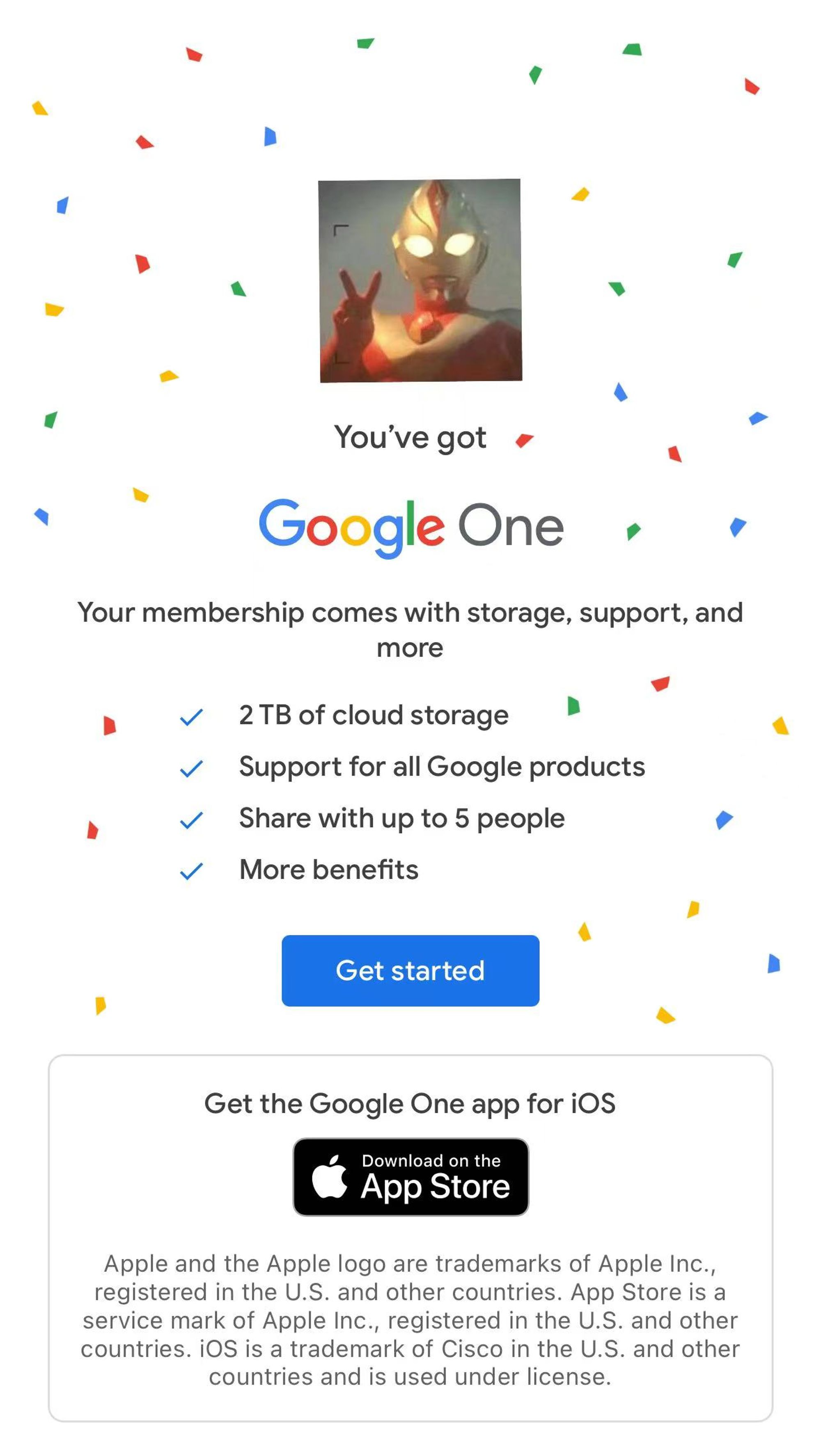 Google One 订阅成功